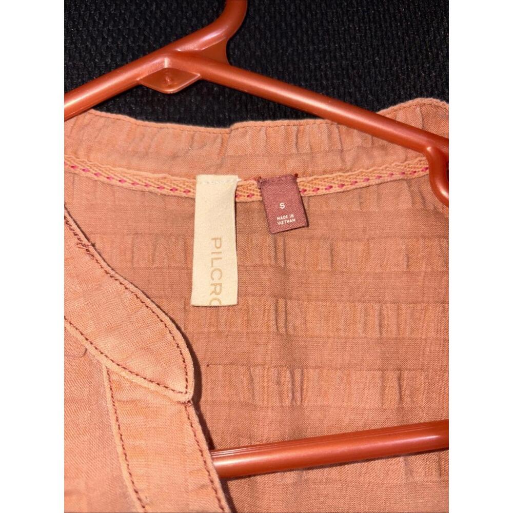 Anthropologie Pilcro Tunic Top Seersucker Button Down Kurti Dark Orange‎ Boho S - Picture 14 of 15